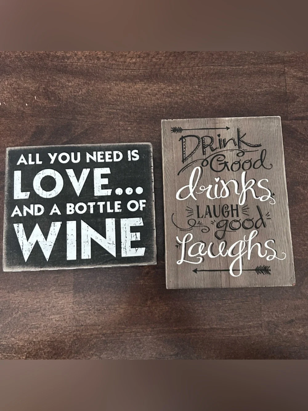 Rustic Black & Brown Kitchen Wine Sign Duo